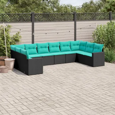 Gossi set canapele de gradina cu perne, 10 piese, negru, poliratan