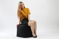 Fotoliu pufrelax taburet cub xl gama premium eerie black cu husa detasabila textila umplut cu perle polistiren