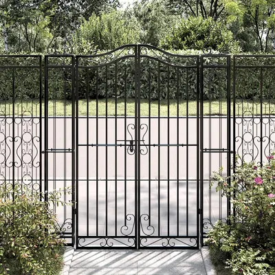 Gossi poarta de gradina, negru, 121x8x150 cm, fier forjat