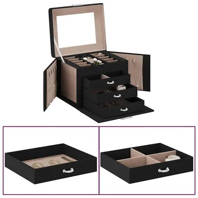 Gossi cutie de bijuterii cu 4 straturi cu oglinda incuiata neagra