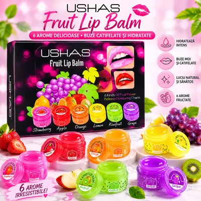 Set 36 Balsam de Buze cu Arome Fructate USHAS – Hidratare Intensă, 6 Arome Delicioase