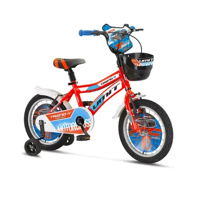Bicicleta copii Umit Trend-y, culoare portocaliu albastru, roata 16 , cadru din otel
