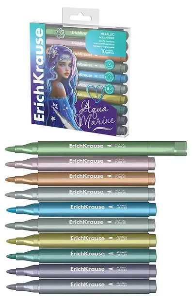 Set de markere acrilice Erich Krause Aquamarine - metalice, 10 culori