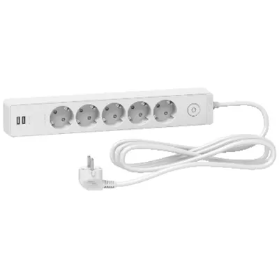 Prelungitor Unica 2P+E, 5 premii + 2 USB + intrerupator, 3m, alb