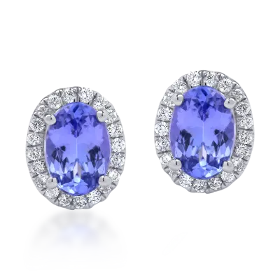 Cercei din aur alb cu tanzanite ovale de 1.23ct si diamant de 0.22ct