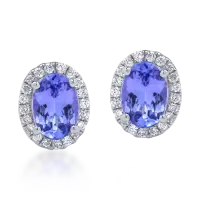 Cercei din aur alb cu tanzanite ovale de 1.23ct si diamant de 0.22ct