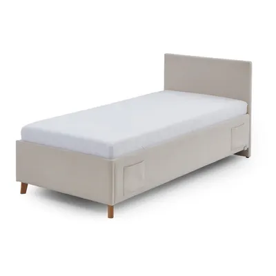 Pat pentru copii bej tapițat cu spațiu de depozitare cu somieră 90x200 cm Cool – Meise Möbel