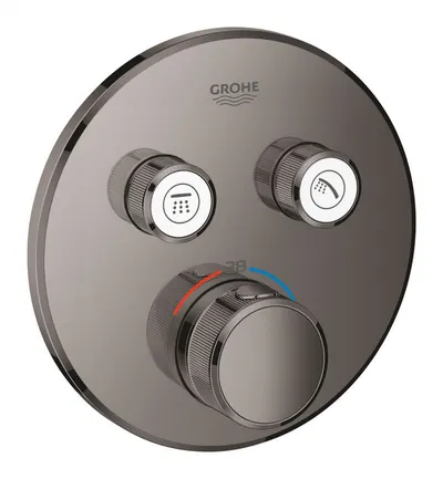Baterie dus Grohe Grohtherm Smartcontrol 29119A00, 2 iesiri, termostat, push&turn, masca metalica, filtru impuritati, necesita set fixare, lucios, Hard Graphite
