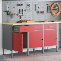 vidaXL Dulap de lucru cu sertar 3 buc. Roșu și gri 150 x 55 x 85 cm