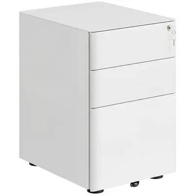 Vinsetto Fiset Metalic cu 3 Sertare și Sistem de Blocare, Mobilier de Birou pe Roti, 39x48x59cm, Design Compact, Alb | Aosom Romania