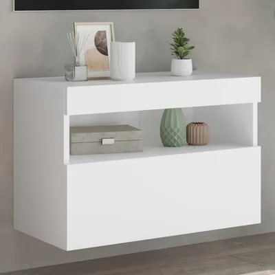 vidaXL Comodă TV de perete cu lumini LED, alb, 60x30x40 cm