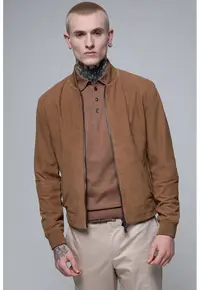 Jacheta bomber din piele intoarsa - Maro