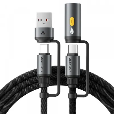 Cablu Date si Incarcare USB-C / USB-A - USB-C / Bricheta Electrica Acefast J6, 60W, 1.2m, Negru