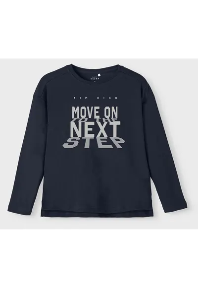 Bluza cu maneca lunga din bumbac cu imprimeu text