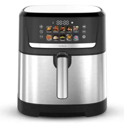 Friteuza cu aer cald Samus AF8.5-S2000DW, 8.5 l, 2000 W, Timer 60 minute, Control digital tactil, 10 programe (Negru/Inox)