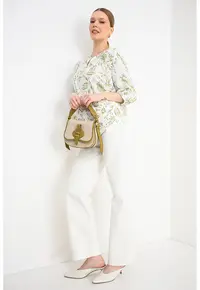 Bluza cu imprimeu si maneci 3/4 - Verde pal/Alb optic
