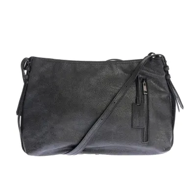 Geanta casual neagra cu fermoar vertical si design modern