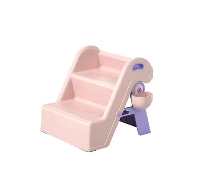 Inaltator pliabil cu doua trepte pentru copii Little Mom FoldStep Baby Pink, design compact si ergonomic, cu maner integrat si accesoriu practic detasabil