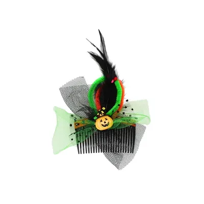 Agrafă pentru Halloween, model dovleac cu fundiță verde, 8 cm