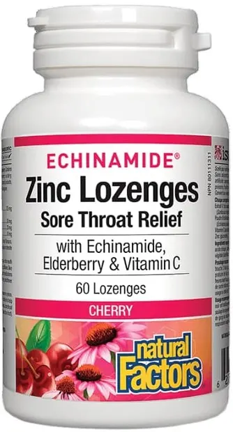 Echinamide Zinc Lozenges, cireașă, 60 tablete de supt, Natural Factors