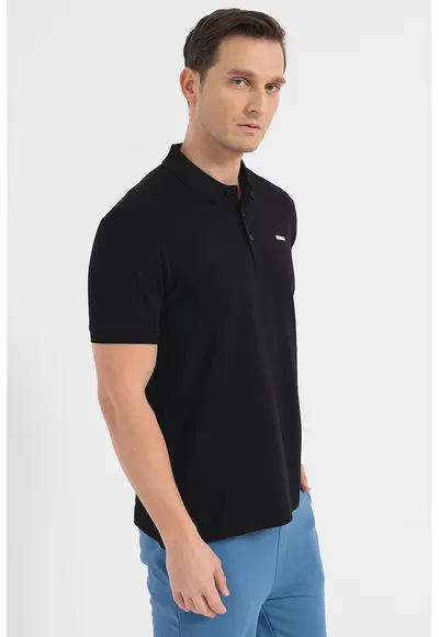 Tricou polo din bumbac pique Donos - Negru stins
