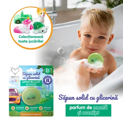 Sapun solid cu glicerina si jucarie pentru copii, parfum menta eucalipt 100g Easycare Baby