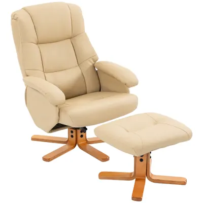 HOMCOM Fotoliu relax cu taburet, fotoliu de relaxare pivotant 360° spătar înclinabil suportă 120 kg bej | Aosom Romania