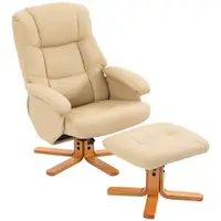 HOMCOM Fotoliu relax cu taburet, fotoliu de relaxare pivotant 360° spătar înclinabil suportă 120 kg bej | Aosom Romania
