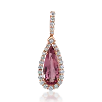Pandantiv lacrima din aur roz cu turmalina roz taietura pear si diamante de 2.17ct