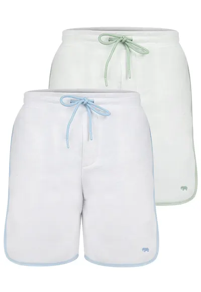 Set de pantaloni de trening scurti cu garnituri contrastante - 2 perechi - Alb/Verde pal