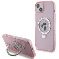 Husa MagSafe pentru Apple iPhone 15 Plus, Karl Lagerfeld, Ring Stand Karl & Choupette, Roz
