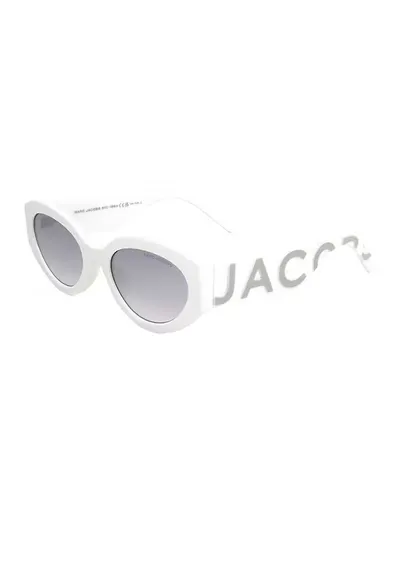 Ochelari de soare cat-eye cu logo supradimensionat pe brate - Alb/Gri