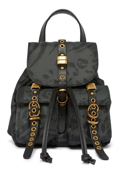 Rucsac cu model si buzunare frontale cu clapa - Negru/Mint