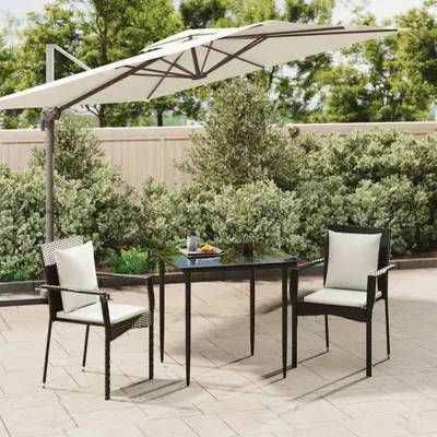 Gossi set mobilier de gradina cu perne, 3 piese, negru, poliratan