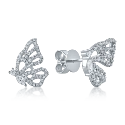 Cercei fluturi din aur alb cu diamante marquise si rotunde de 0.36ct