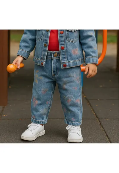Blugi cu elastic in talie - - It`s Our Nature - Albastru Denim - pentru fetite - Albastru/Bleumarin