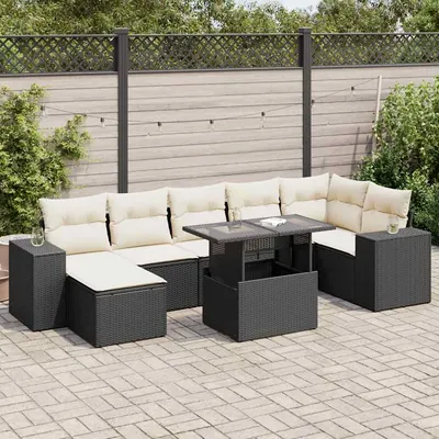 Gossi set mobilier de gradina cu perne, 8 piese, negru, poliratan