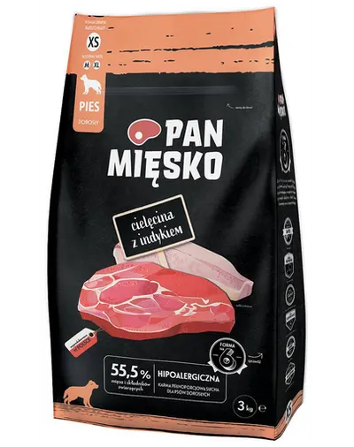 PAN MIĘSKO Hrana uscata pentru caini talie foarte mica, cu vitel si curcan XS 2x3 kg