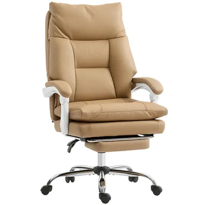 HOMCOM Scaun de Birou Ergonomic cu Suport Lombar, Brate Pliabile, Suport pentru Picior Maro Deschis | Aosom Romania