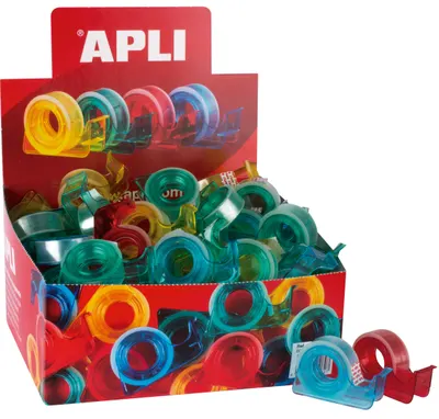 Banda adeziva transparenta in suport colorat tip melc, 15m