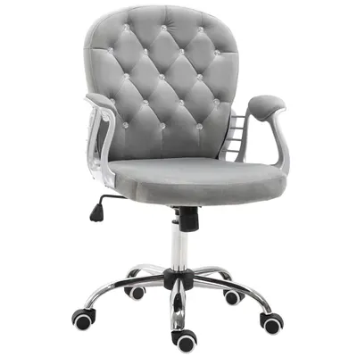 Vinsetto Scaun de birou, Scaun de birou ergonomic cu braț, Spătar capitonat, Înălțime reglabilă, Scaun de calculator cu catifea, Foaier pentru biroul de acasă, Gri | Aosom Romania