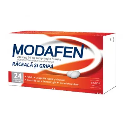 Modafen raceala si gripa 200 mg/30 mg, Stada | 24 comprimate