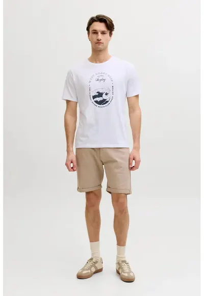 Tricou cu decolteu la baza gatului si imprimeu grafic - Albastru ultramarin/Alb optic