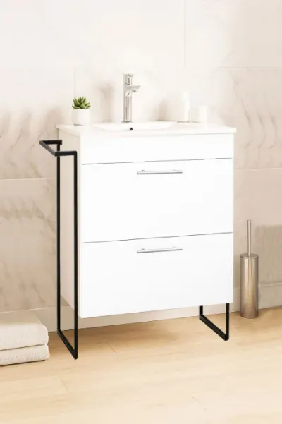 Set Baza si Lavoar seria 067, cu sertare, cadru metalic, 50 cm, alb