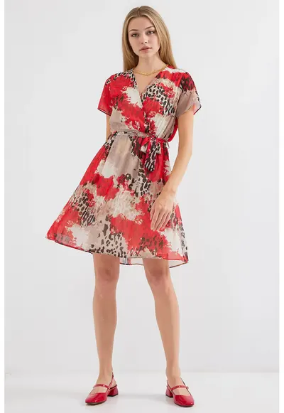 Rochie mini dama HiCCUP - imprimeu floral - decolteu V - textil - multicolor