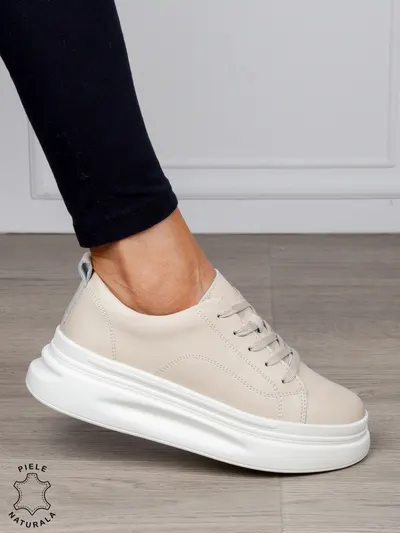 Pantofi Casual dama din Piele Naturala CRL1055 CULOARE: BEJ