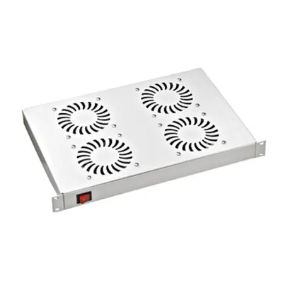 Placă 19” cu 4 ventilatoare, 1U, comutator ON/OFF, RAL7035
