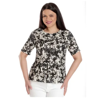 Bluza peplum dama ERV23V225 crem/negru floral, Eranthe | marimea L