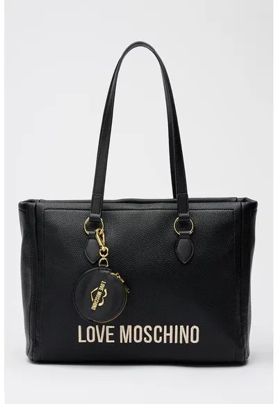 Geanta tote de piele ecologica cu logo brodat - Negru