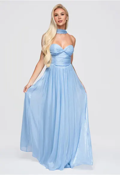 Rochie maxi eleganta cu corset - ramite detasabile si spate descoperit LA-OM-DLR408 - Albastru